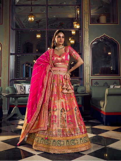 Hot Pink Banarasi Silk Heavy Embroidery Lehenga