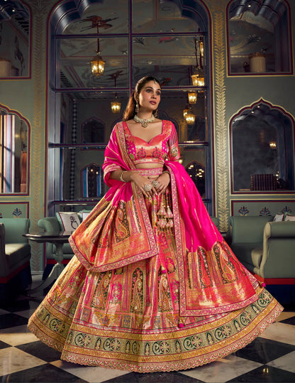 Hot Pink Banarasi Silk Heavy Embroidery Lehenga
