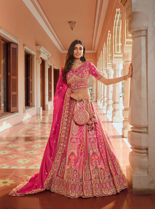 Rani Pink Banarasi Silk Heavy Embroidery Lehenga