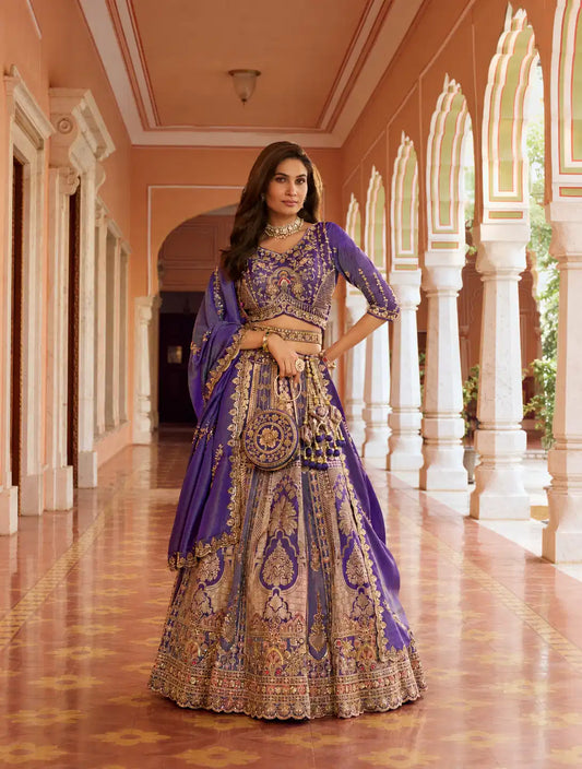 Royal Purple Banarasi Silk Heavy Embroidery Lehenga