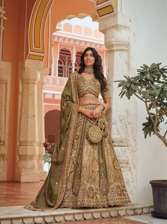 Tobacco Brown Banarasi Silk Heavy Embroidery Lehenga