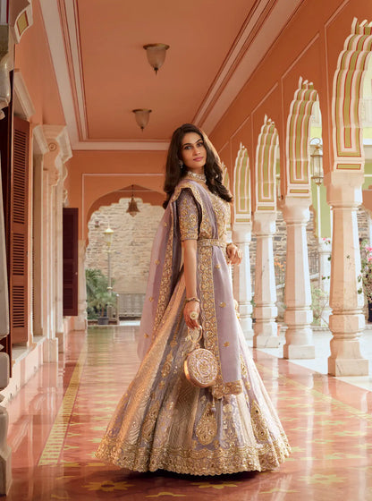 Dusty Mauve Banarasi Silk Heavy Embroidery Lehenga