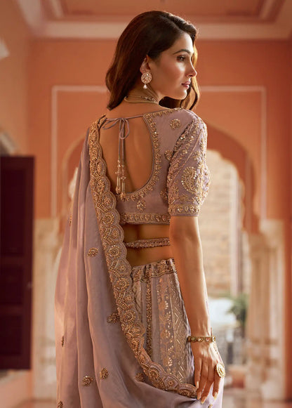 Dusty Mauve Banarasi Silk Heavy Embroidery Lehenga