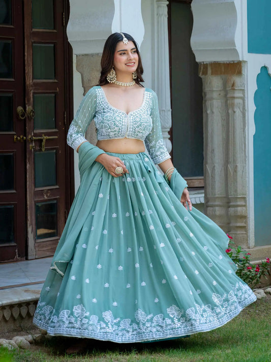 Smalt Blue Embroidered Lehenga Choli