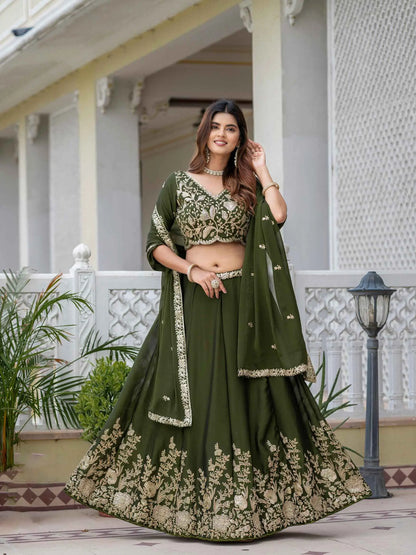 Mehndi Embroidered Silk Lehenga Choli