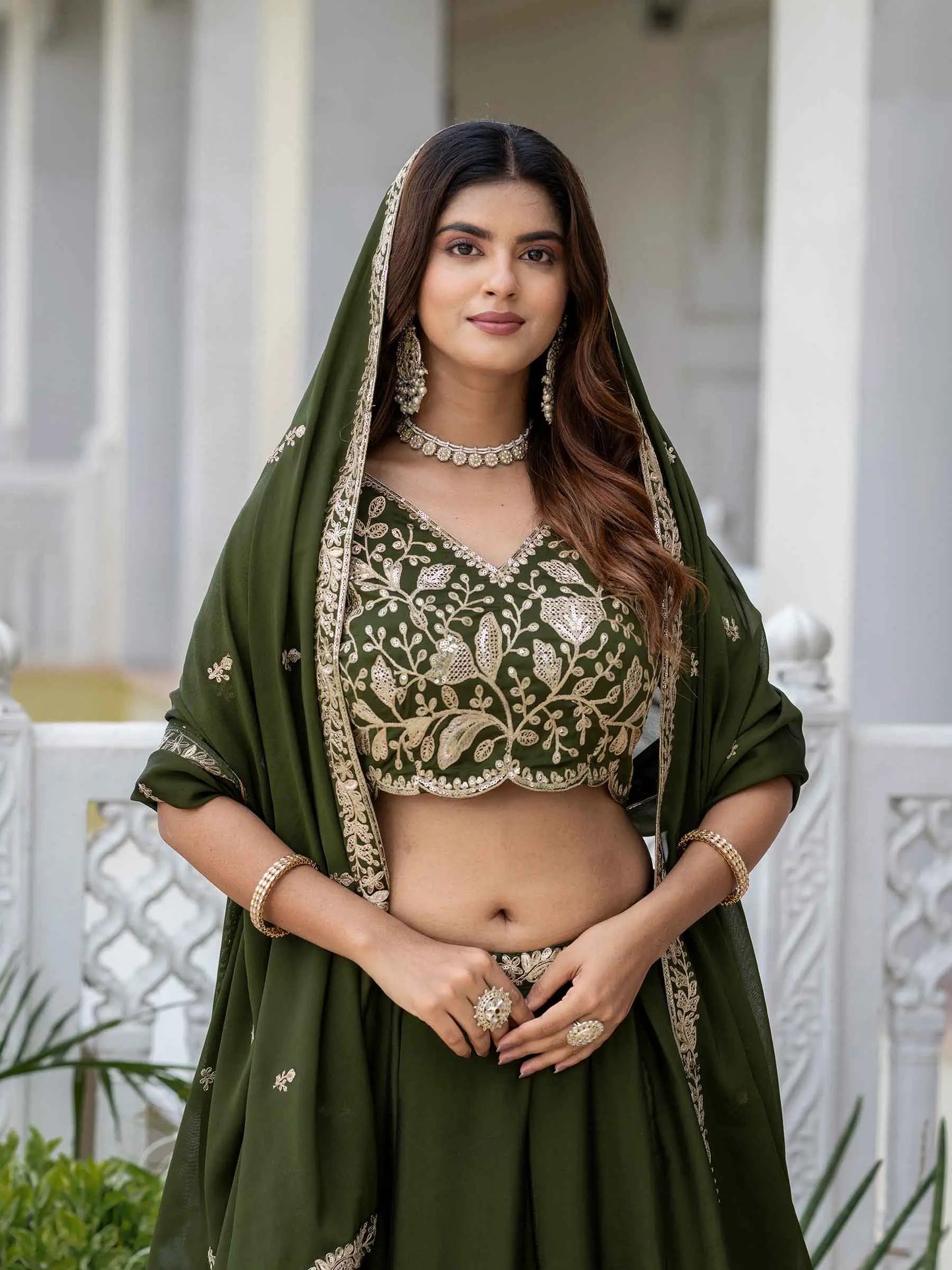Mehndi Embroidered Silk Lehenga Choli
