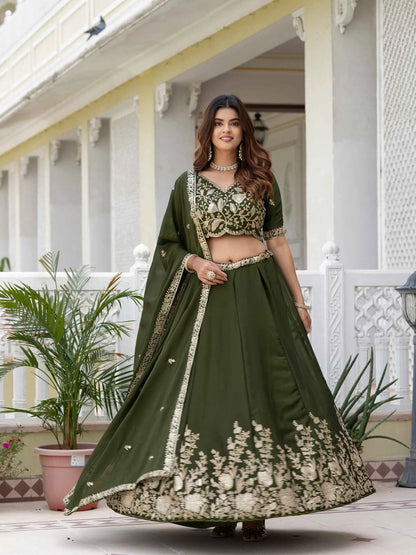 Mehndi Embroidered Silk Lehenga Choli