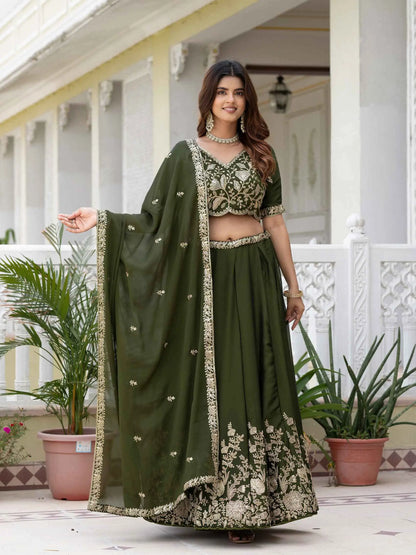 Mehndi Embroidered Silk Lehenga Choli
