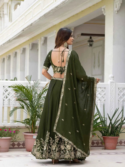 Mehndi Embroidered Silk Lehenga Choli