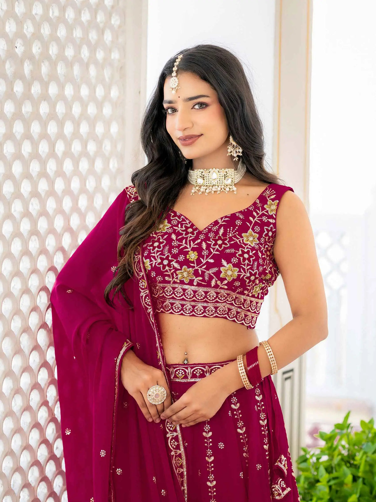Rani Pink Embroidered Lehenga Choli