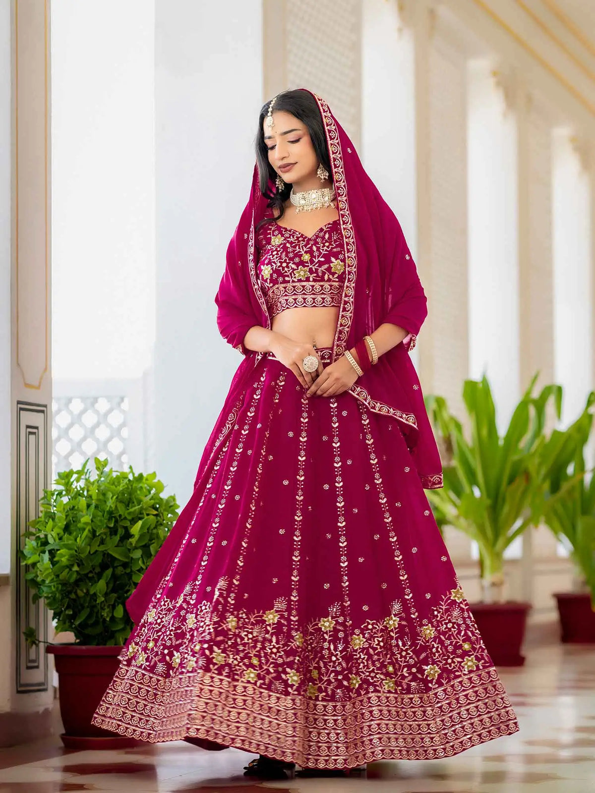 Rani Pink Embroidered Lehenga Choli