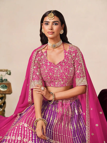 Pink-Purple Embroidered Lehenga Choli