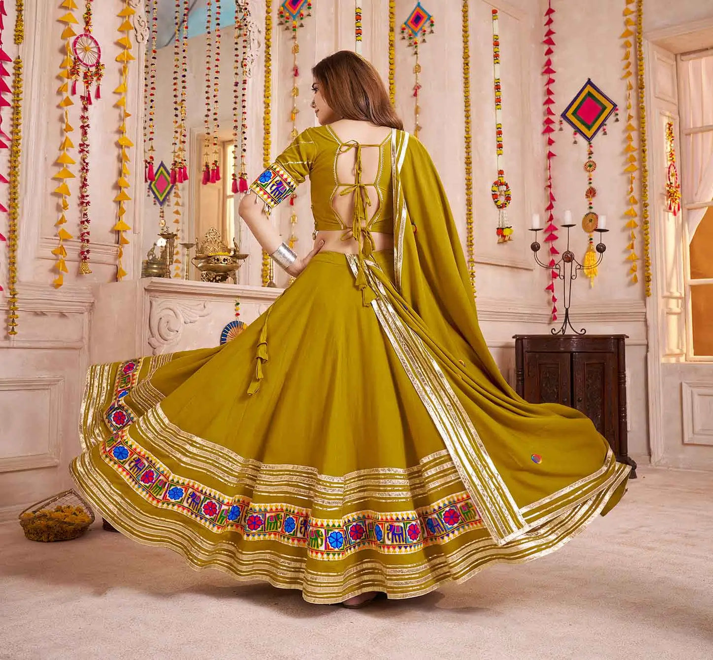 Mustard Brown Multi Thread Kutchi Work Navratri Lehenga Choli