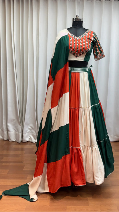 Multi Color Lehenga Choli With Kutchi Patch Work And Mirror For Navratri