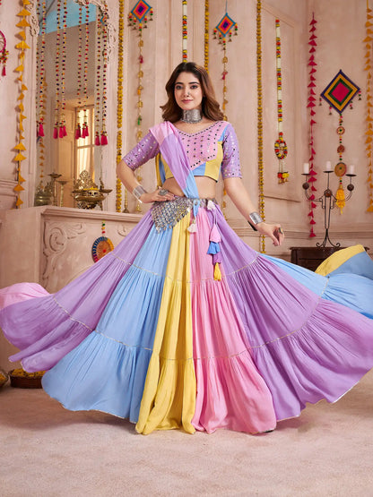 Multicolor Navratri Lehenga choli With Mirror & Patch Work