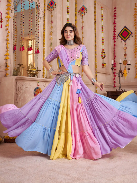 Multicolor Navratri Lehenga choli With Mirror & Patch Work