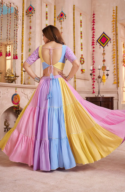 Multicolor Navratri Lehenga choli With Mirror & Patch Work