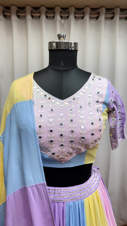 Multicolor Navratri Lehenga choli With Mirror & Patch Work