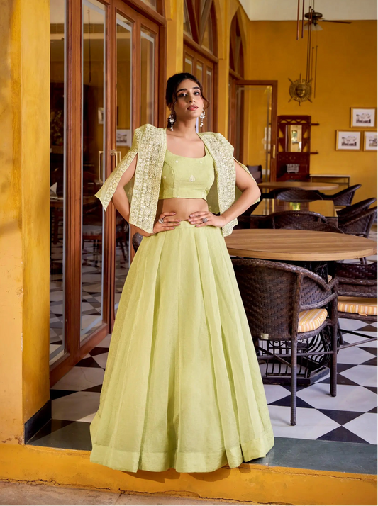 Tea Green Allnen Crush Indo-Western Set