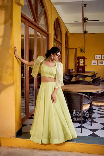 Tea Green Allnen Crush Indo-Western Set