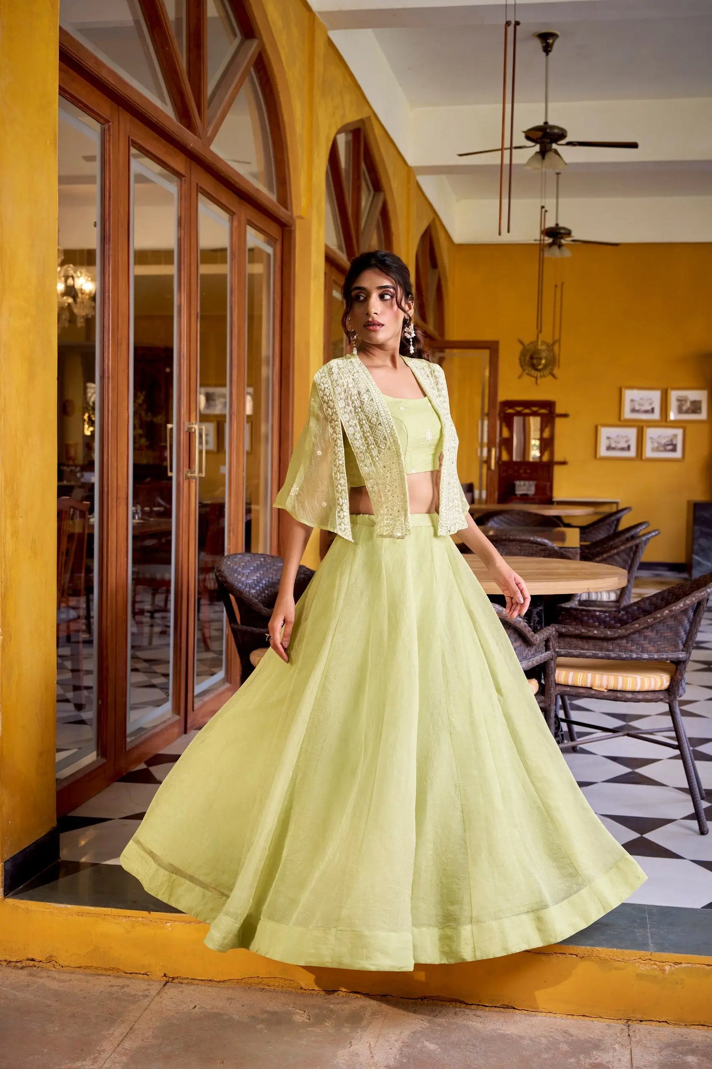 Tea Green Allnen Crush Indo-Western Set