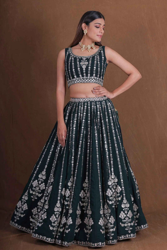 Dark Green Embroidery Work Lehenga Choli
