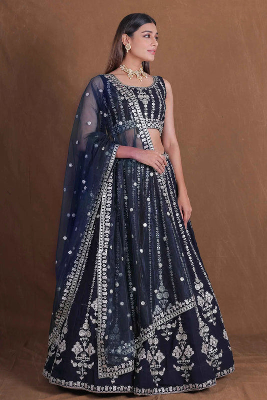 Navy Blue Embroidery Work Lehenga Choli