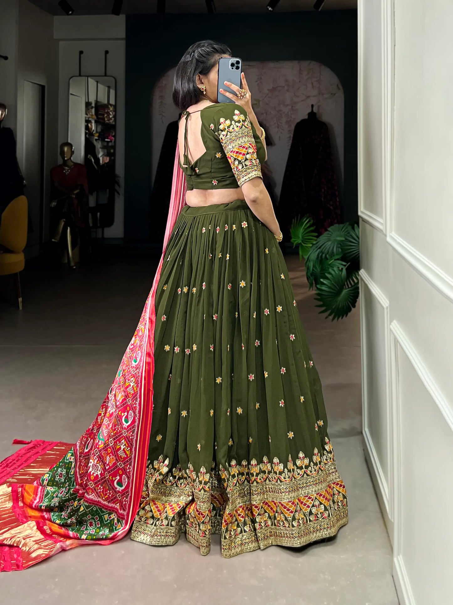 Forest Green Georgette Embroidery Lehenga Choli