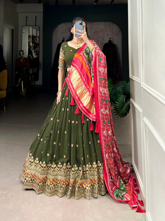 Forest Green Georgette Embroidery Lehenga Choli