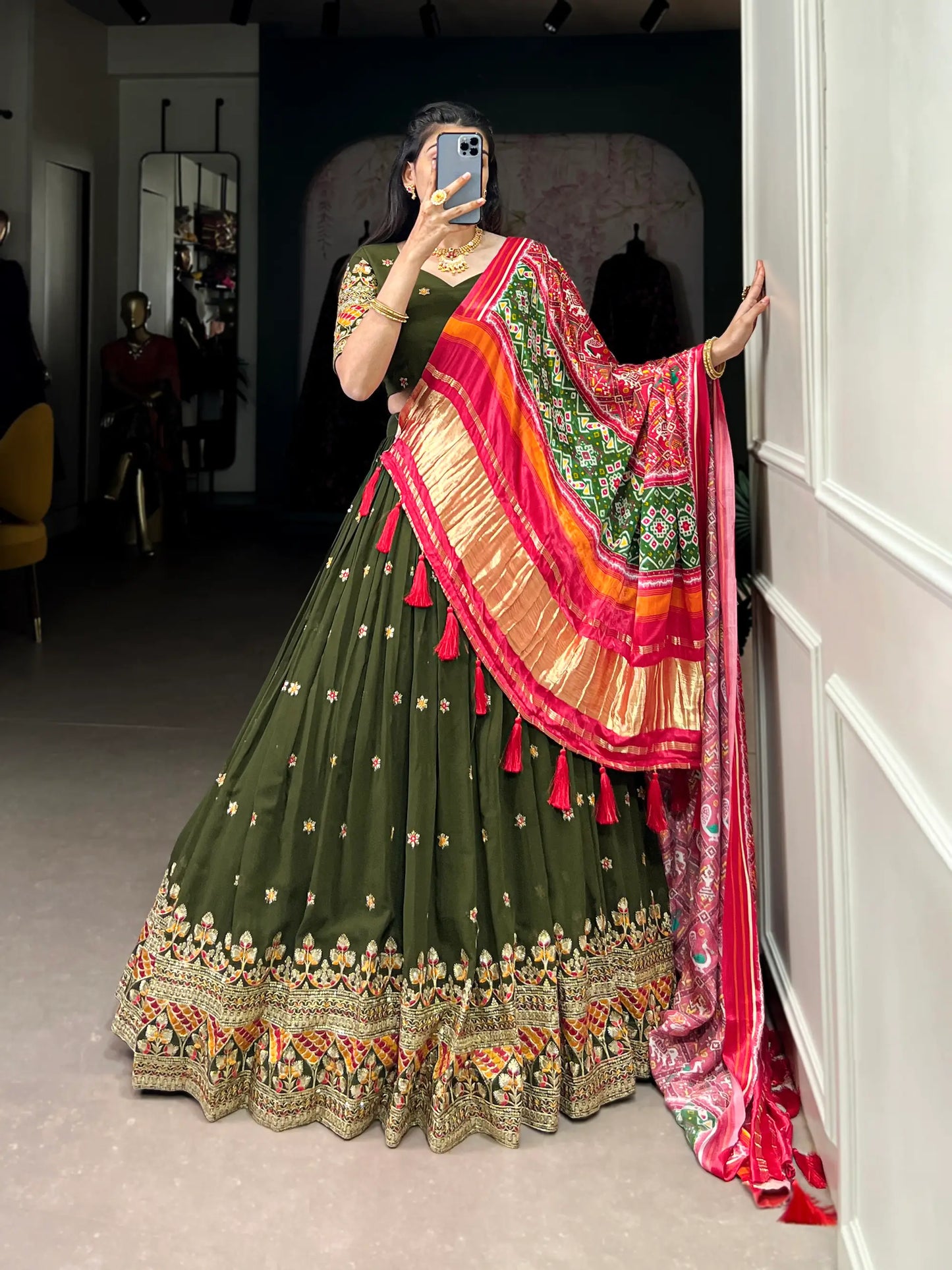 Forest Green Georgette Embroidery Lehenga Choli