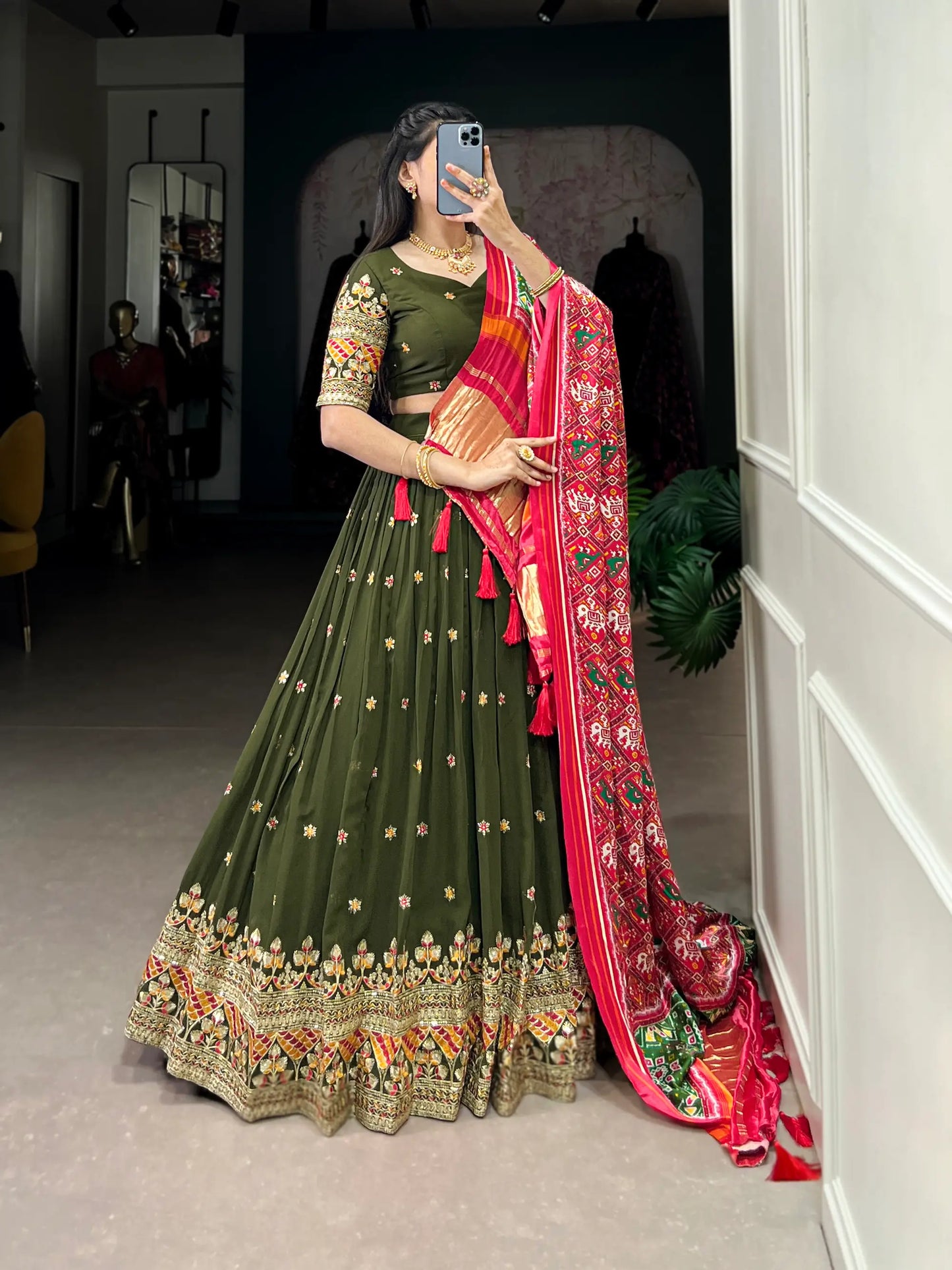 Forest Green Georgette Embroidery Lehenga Choli