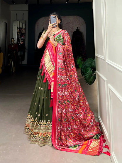 Forest Green Georgette Embroidery Lehenga Choli