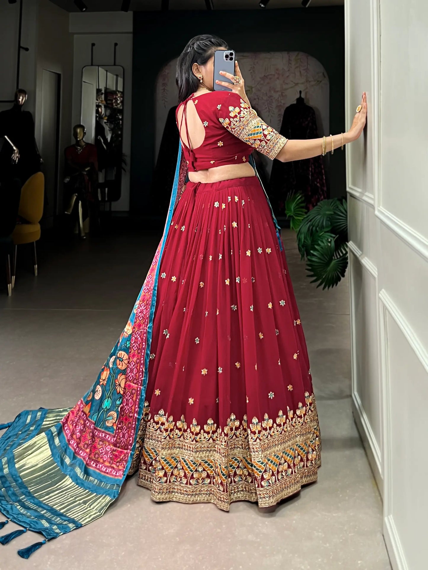 Maroon Georgette Embroidery Lehenga Choli