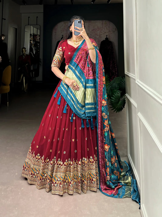 Maroon Georgette Embroidery Lehenga Choli