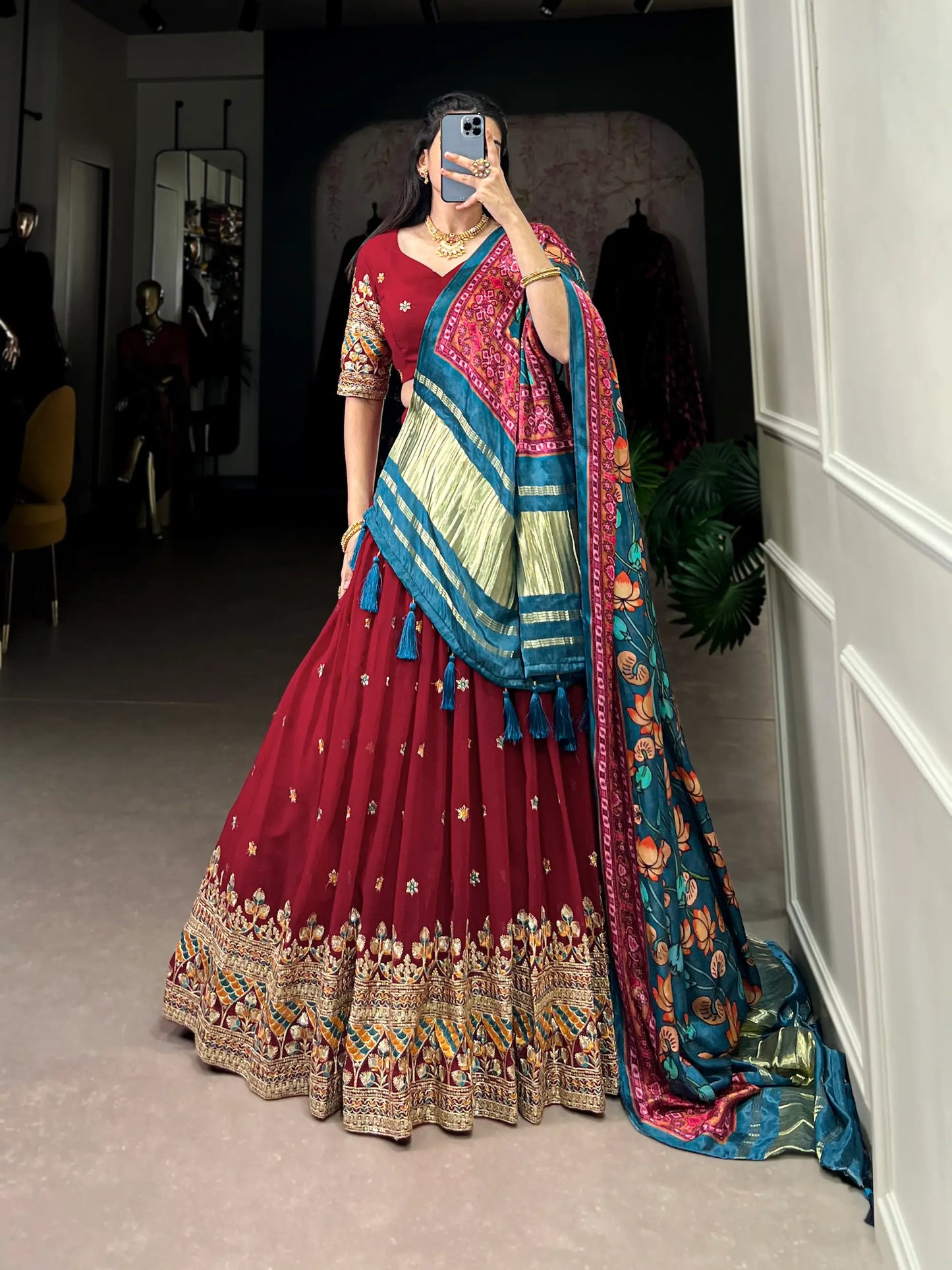 Maroon Georgette Embroidery Lehenga Choli