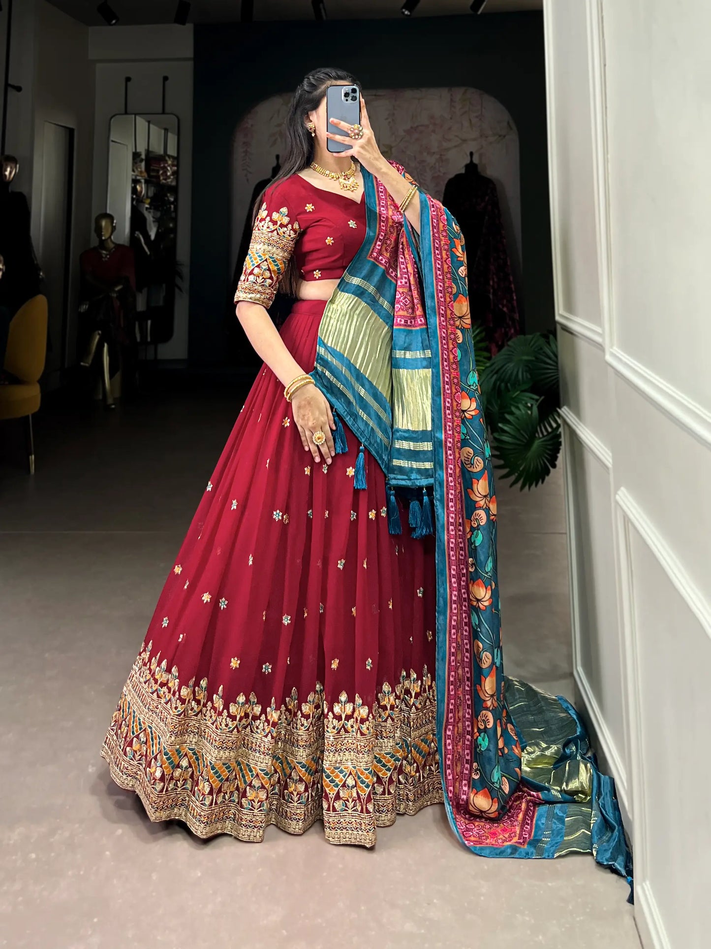 Maroon Georgette Embroidery Lehenga Choli