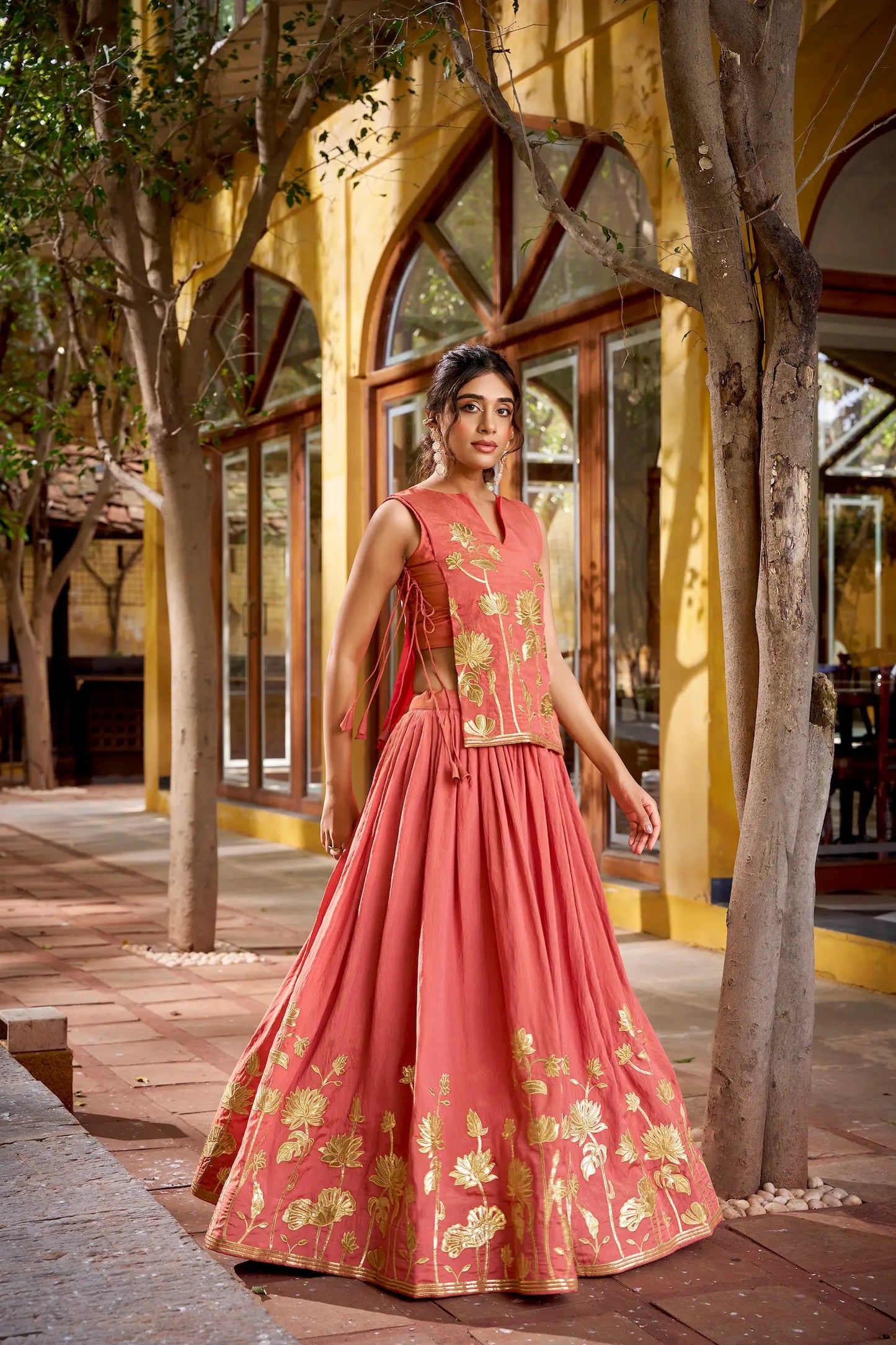 Salmon Pink Embroidered Indo Western Set