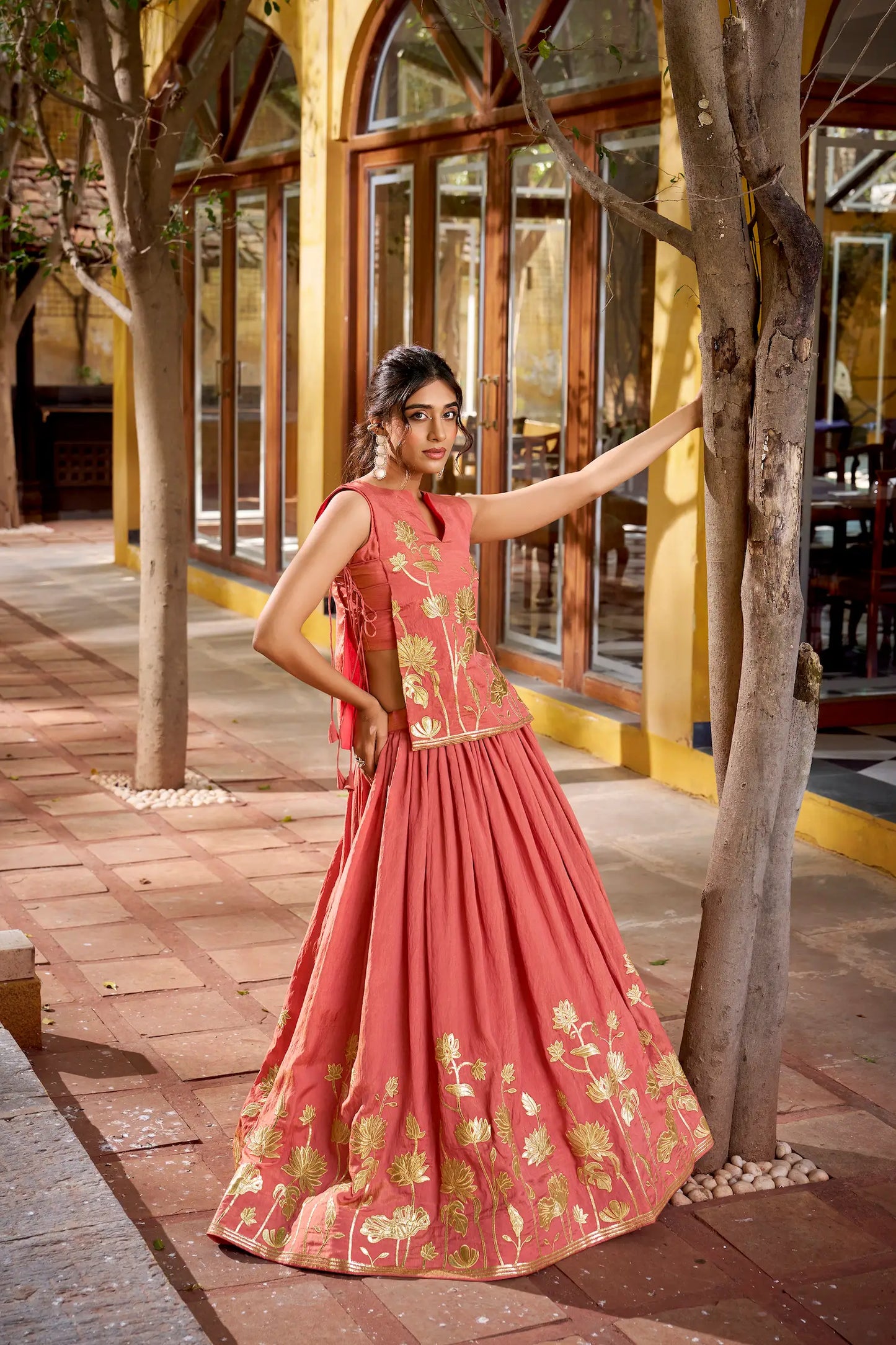 Salmon Pink Embroidered Indo Western Set