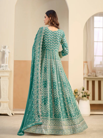 Aqua Blue Georgette Embroidery Gown