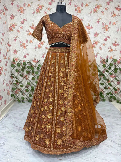 Brownish Designer Embroidered Lehenga