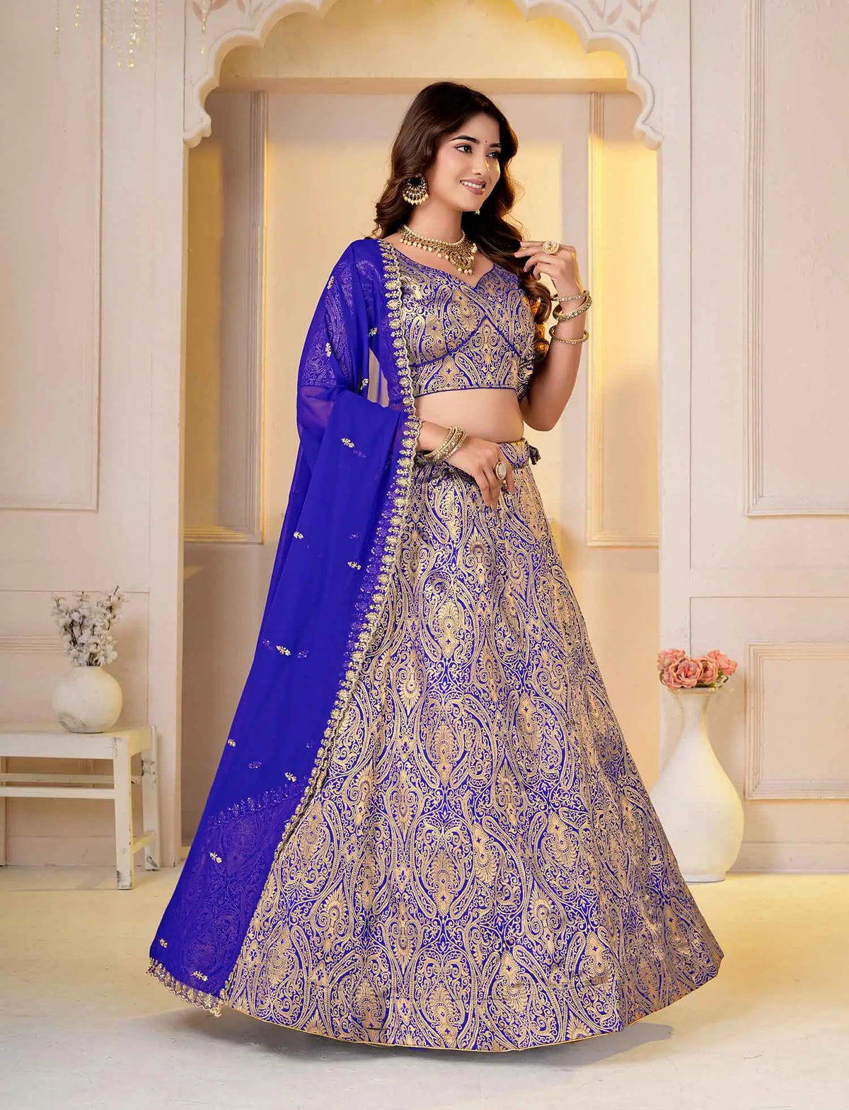 Blue Jecquard Work Designer Lehenga Choli