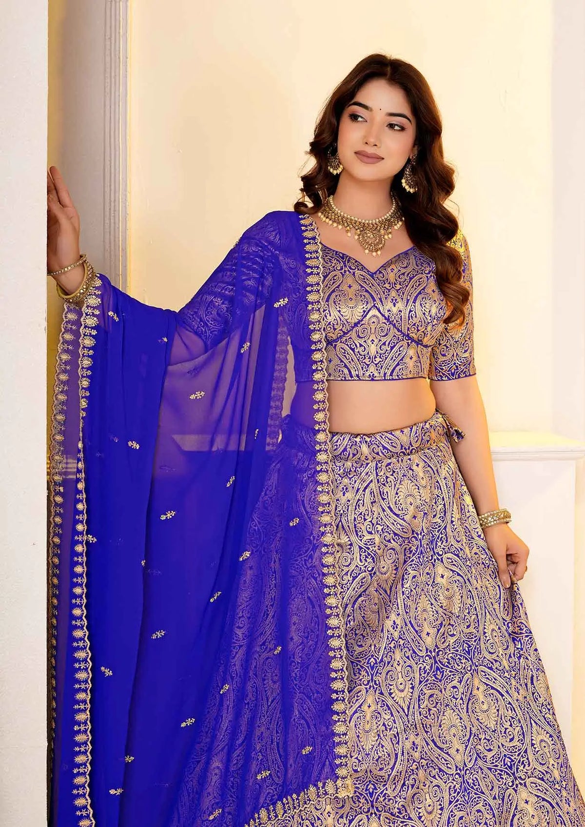 Blue Jecquard Work Designer Lehenga Choli