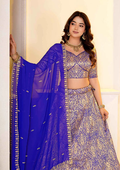 Blue Jecquard Work Designer Lehenga Choli