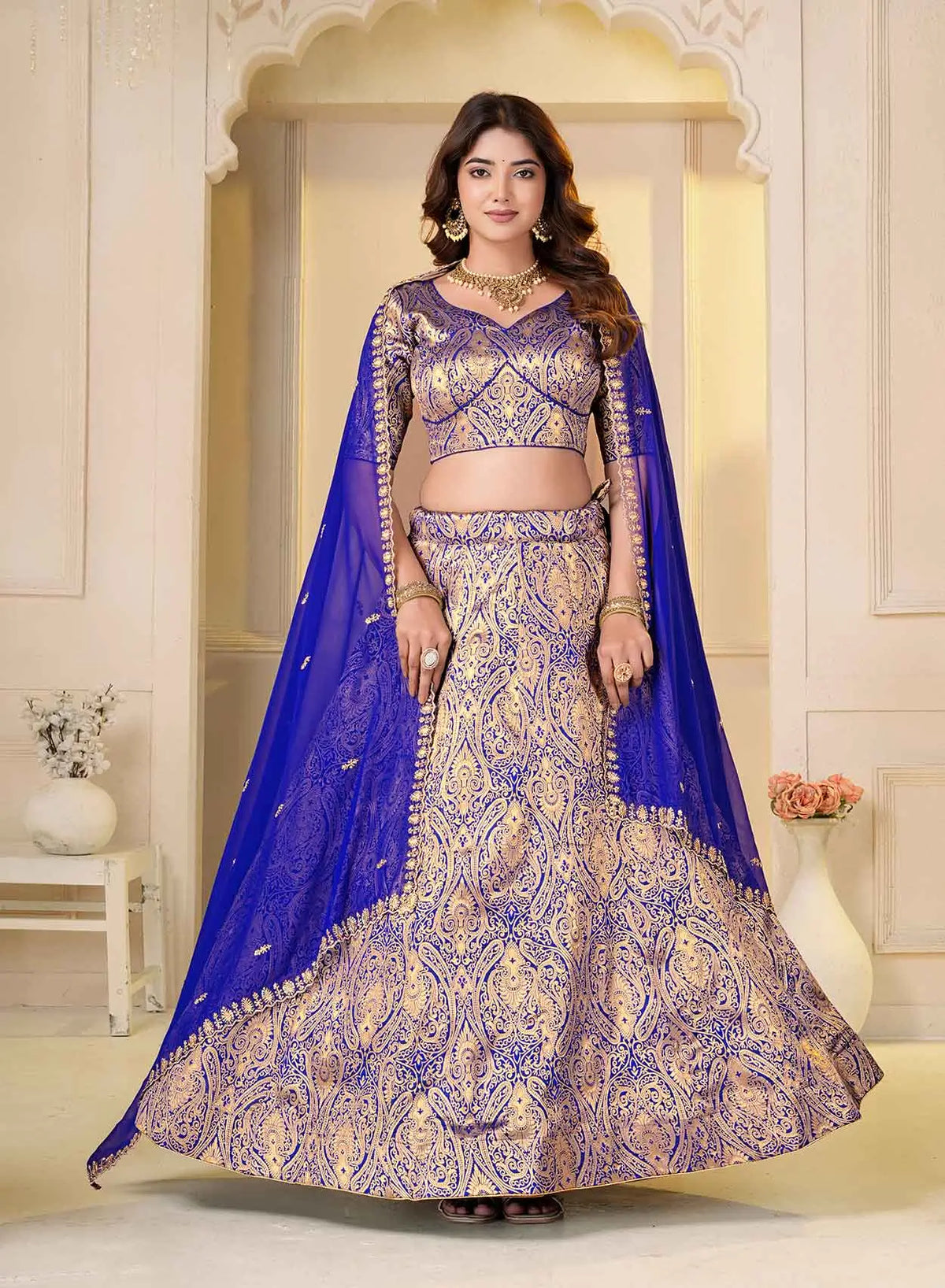 Blue Jecquard Work Designer Lehenga Choli