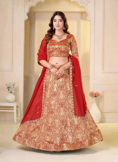 Red Jecquard Work Designer Lehenga Choli