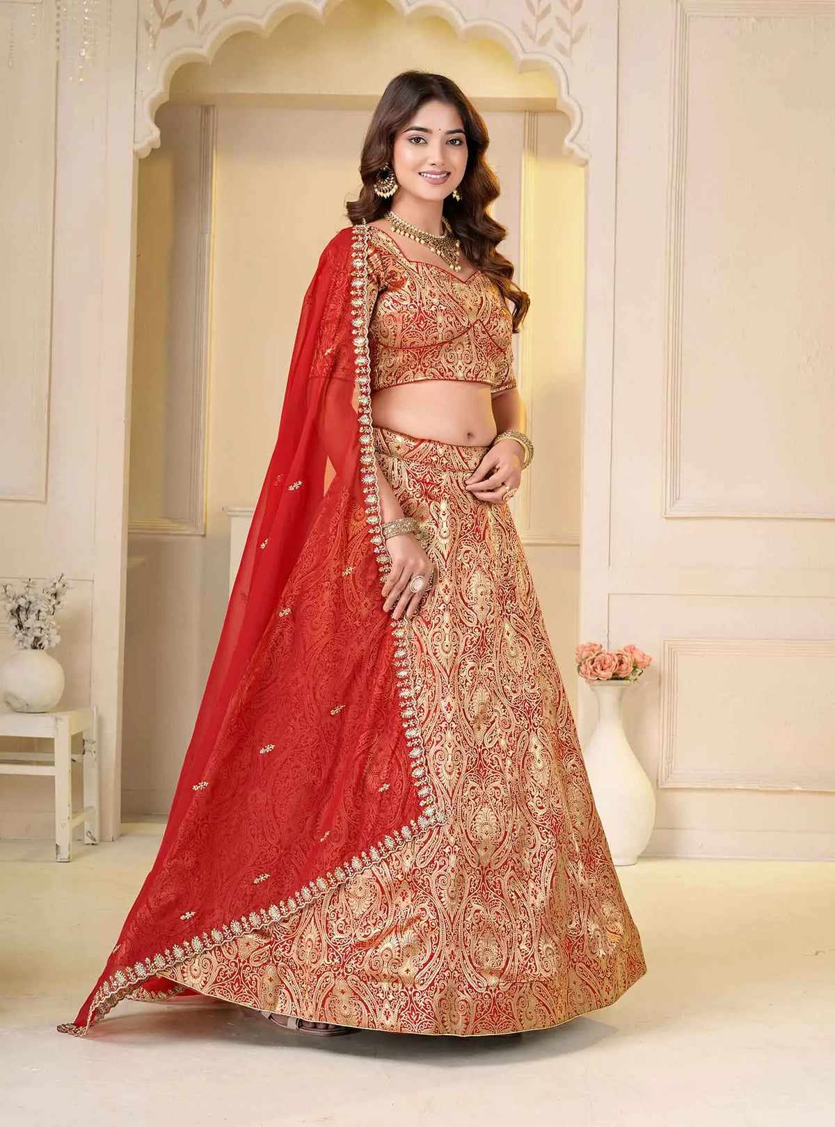 Red Jecquard Work Designer Lehenga Choli