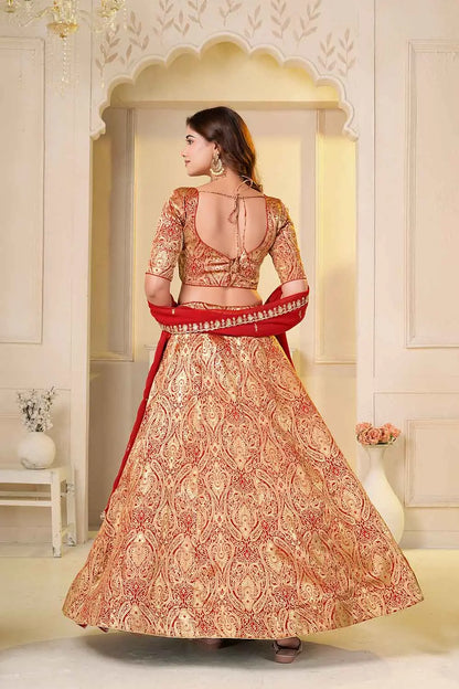 Red Jecquard Work Designer Lehenga Choli