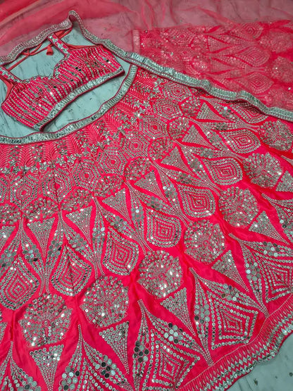 Red Pink Designer Embroidered Lehenga Choli