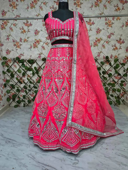 Red Pink Designer Embroidered Lehenga Choli
