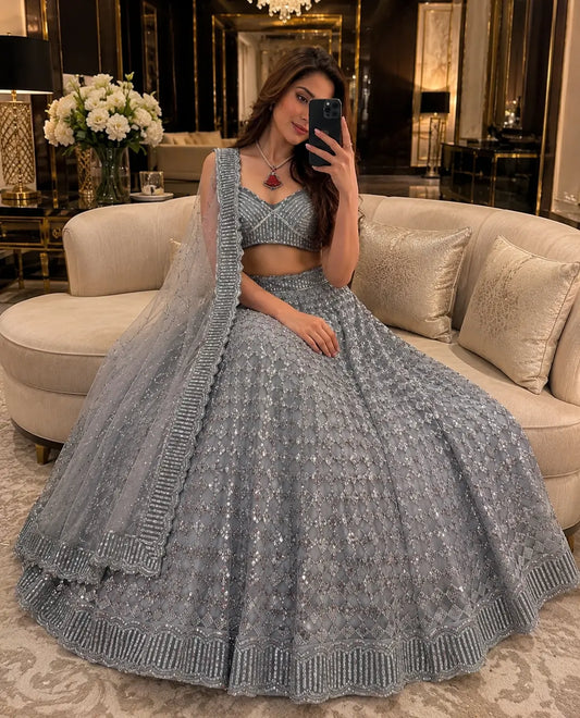 Grey Rainbow Sequins Work Lehenga Choli